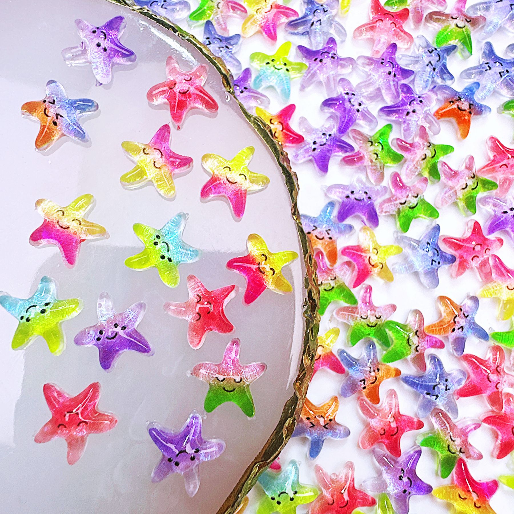 Resin Art Beach Theme - 50Pcs Gradient Ocean Smiley Starfish Nail