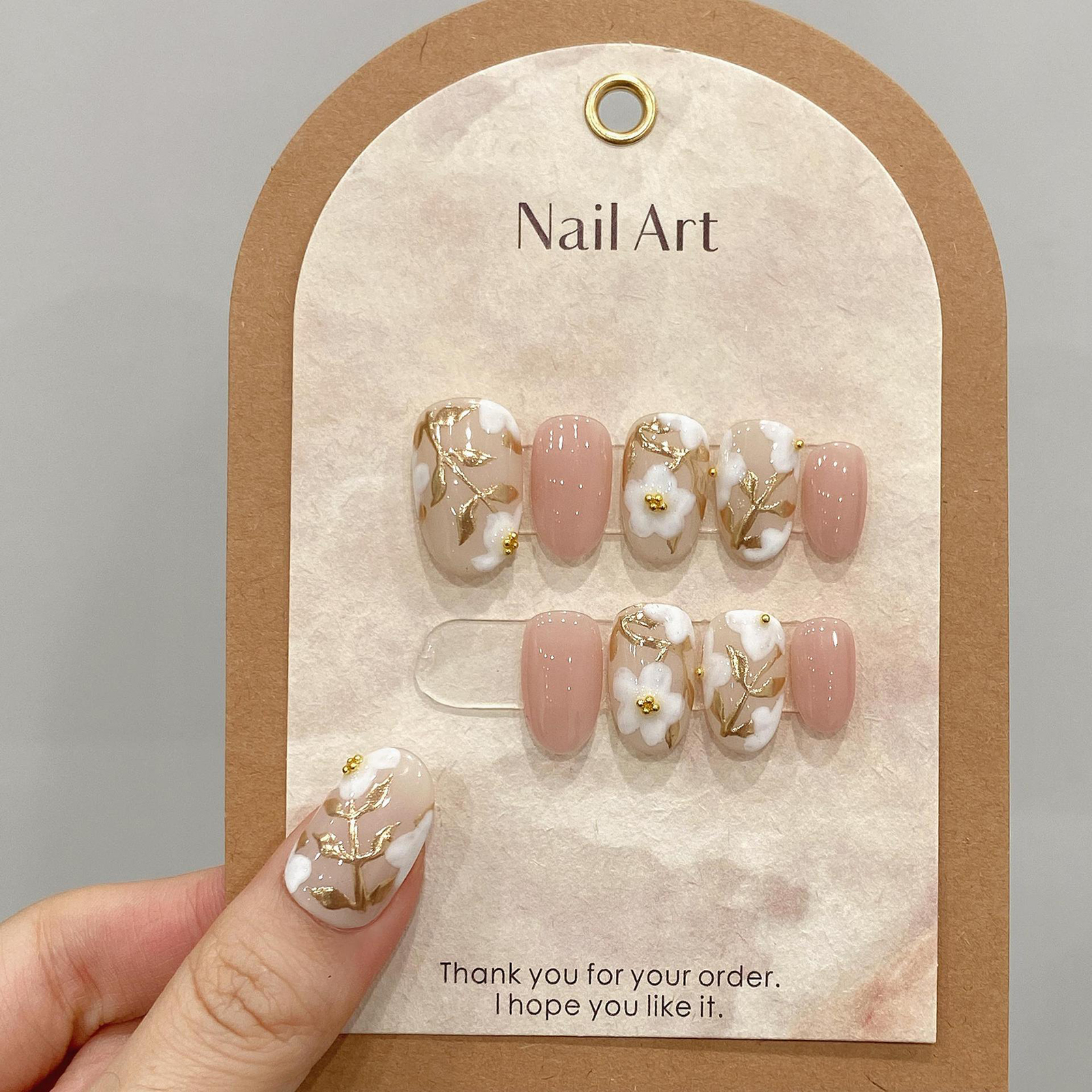 Resin Art Flower - Handmade Press on Nails with White