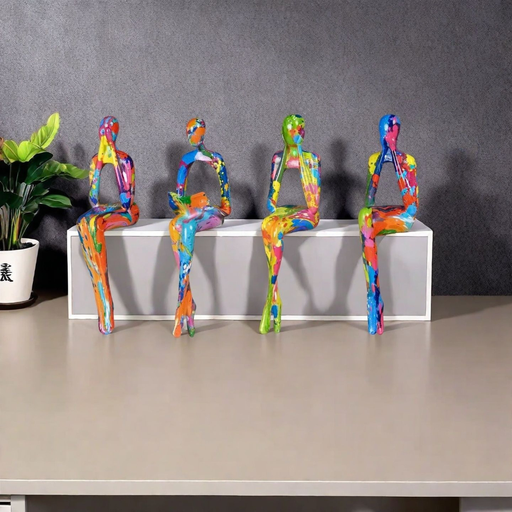 Resin Art Gift For Anniversary - 4-Piece Character Abstract Thinker Color Sculpture