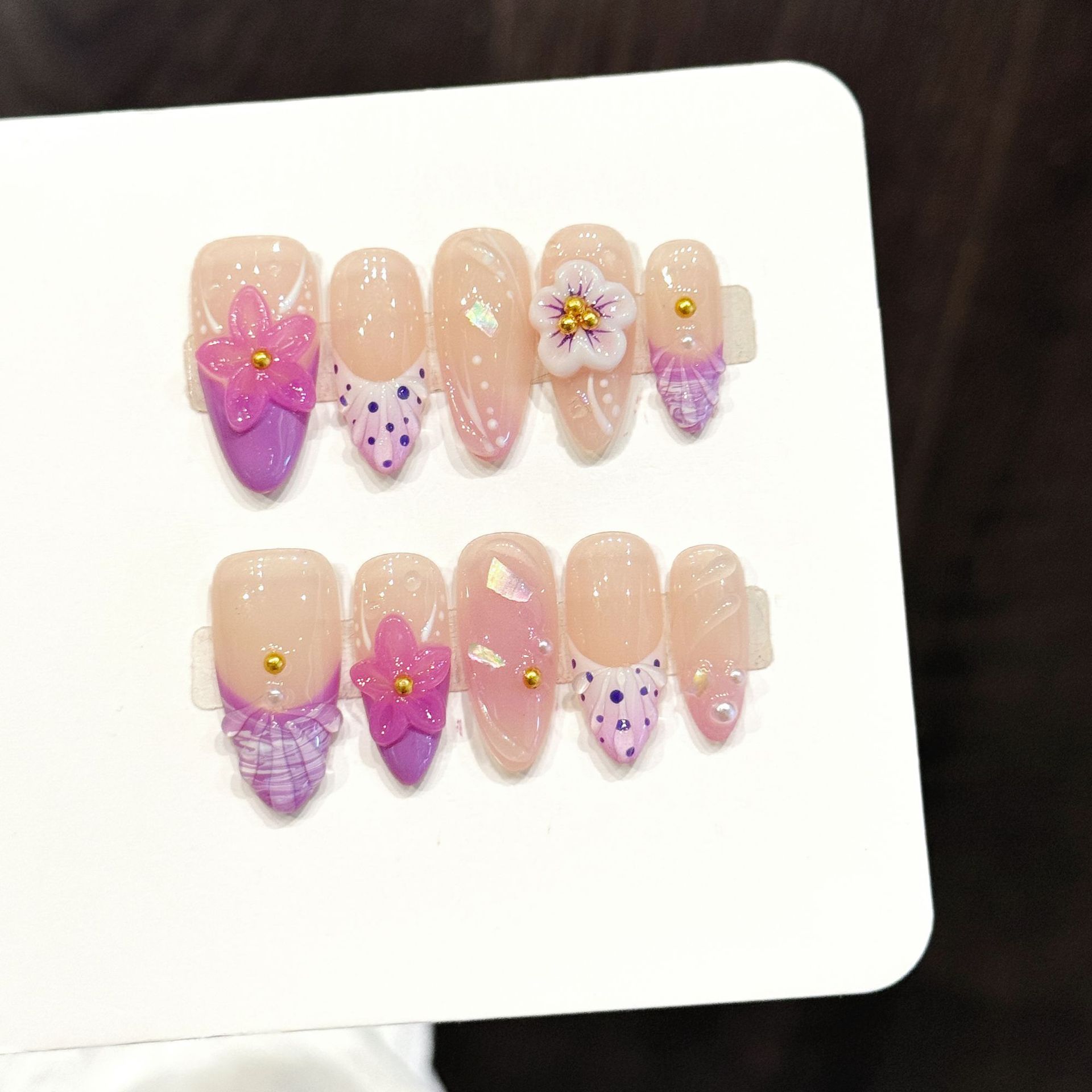 Resin Art Flower - 10pcs Pure Hand Pressed Almond Nail