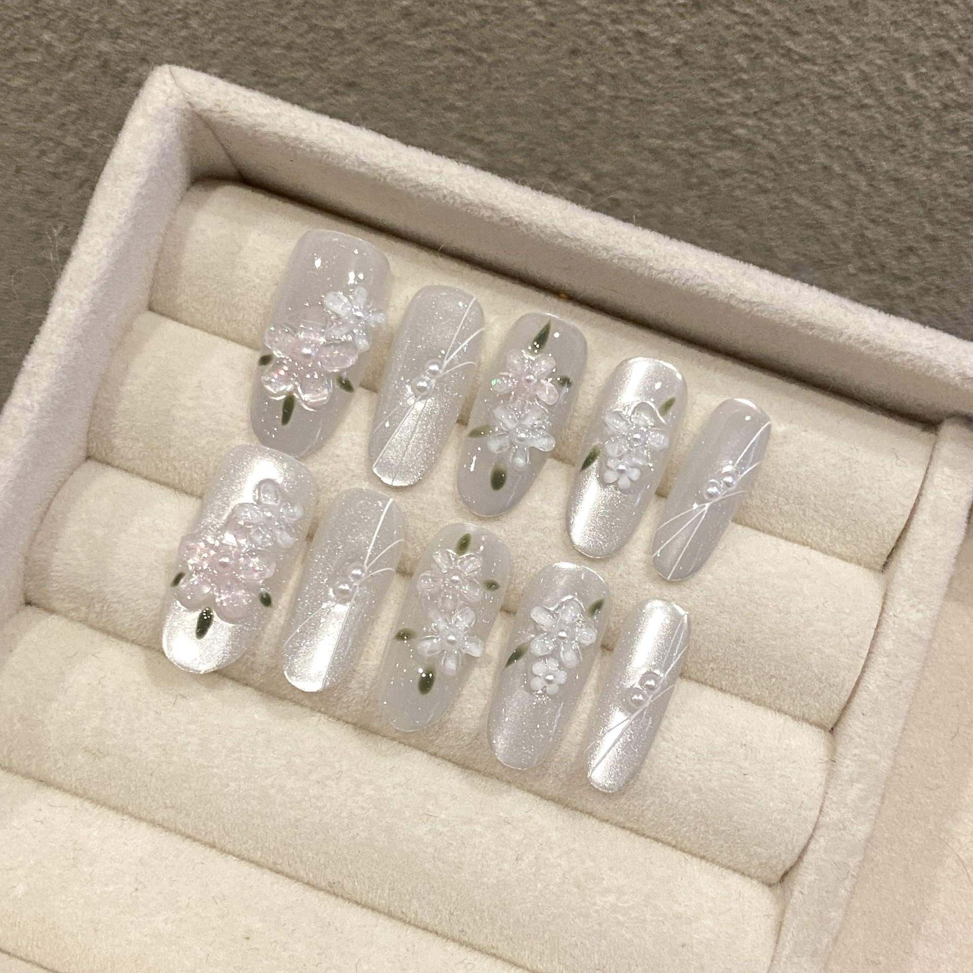 Resin Art Flower - 10pcs Glitter Sliver Press On Nails