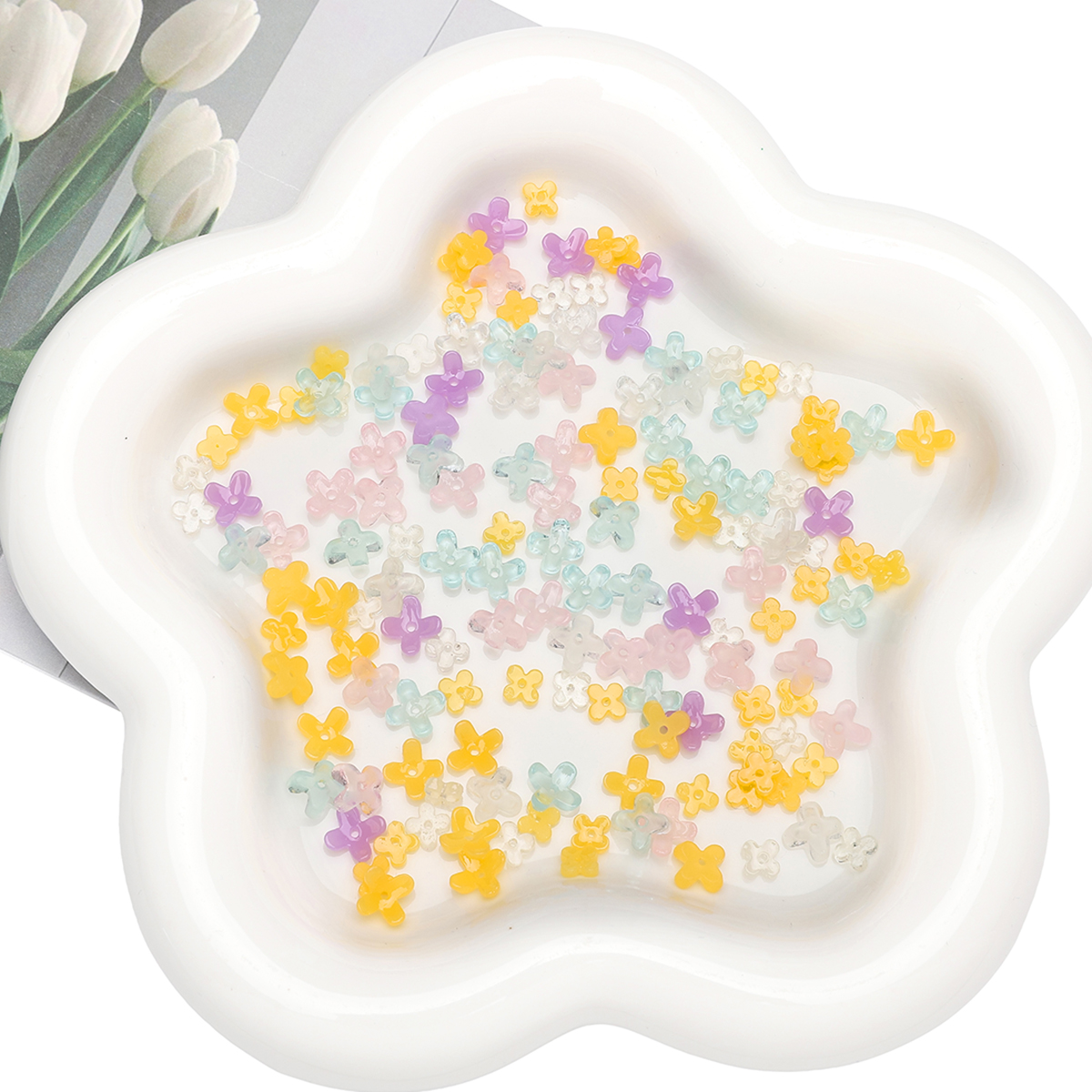 20pcs 5 7mm Resin 4 Petals Flo - مراجعة Resin Art Flower وسعره