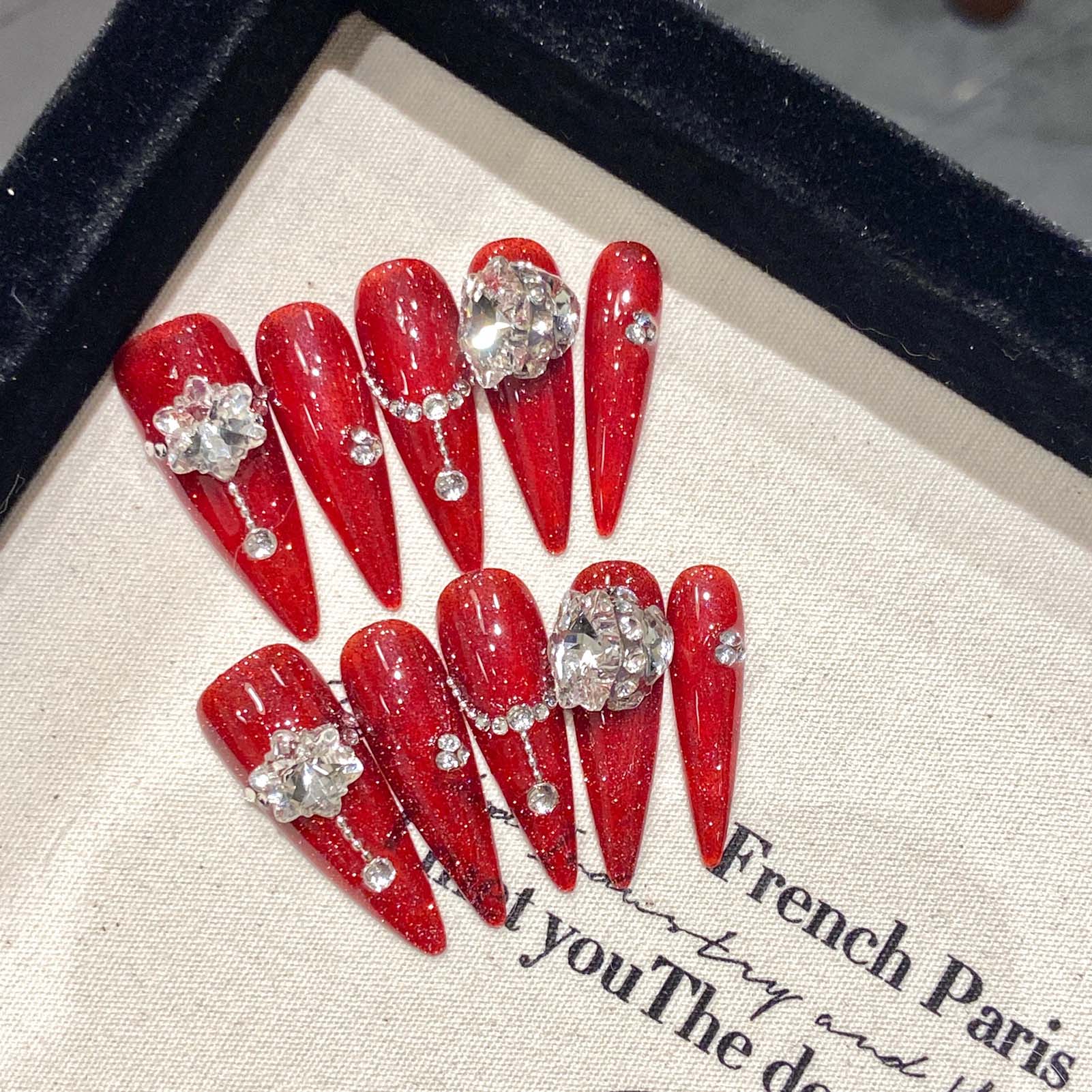 10pcs Handmade Red False Nails - مراجعة Resin Art Flower وسعره