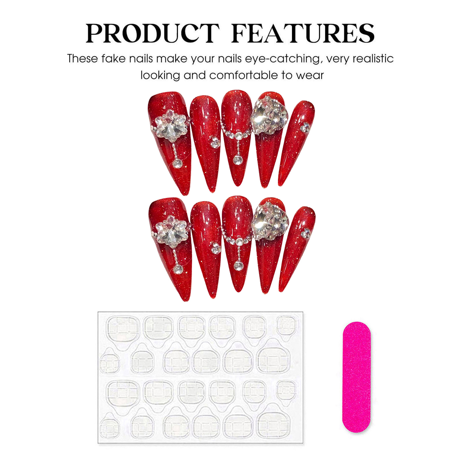 10pcs Handmade Red False Nails - مراجعة Resin Art Flower وسعره