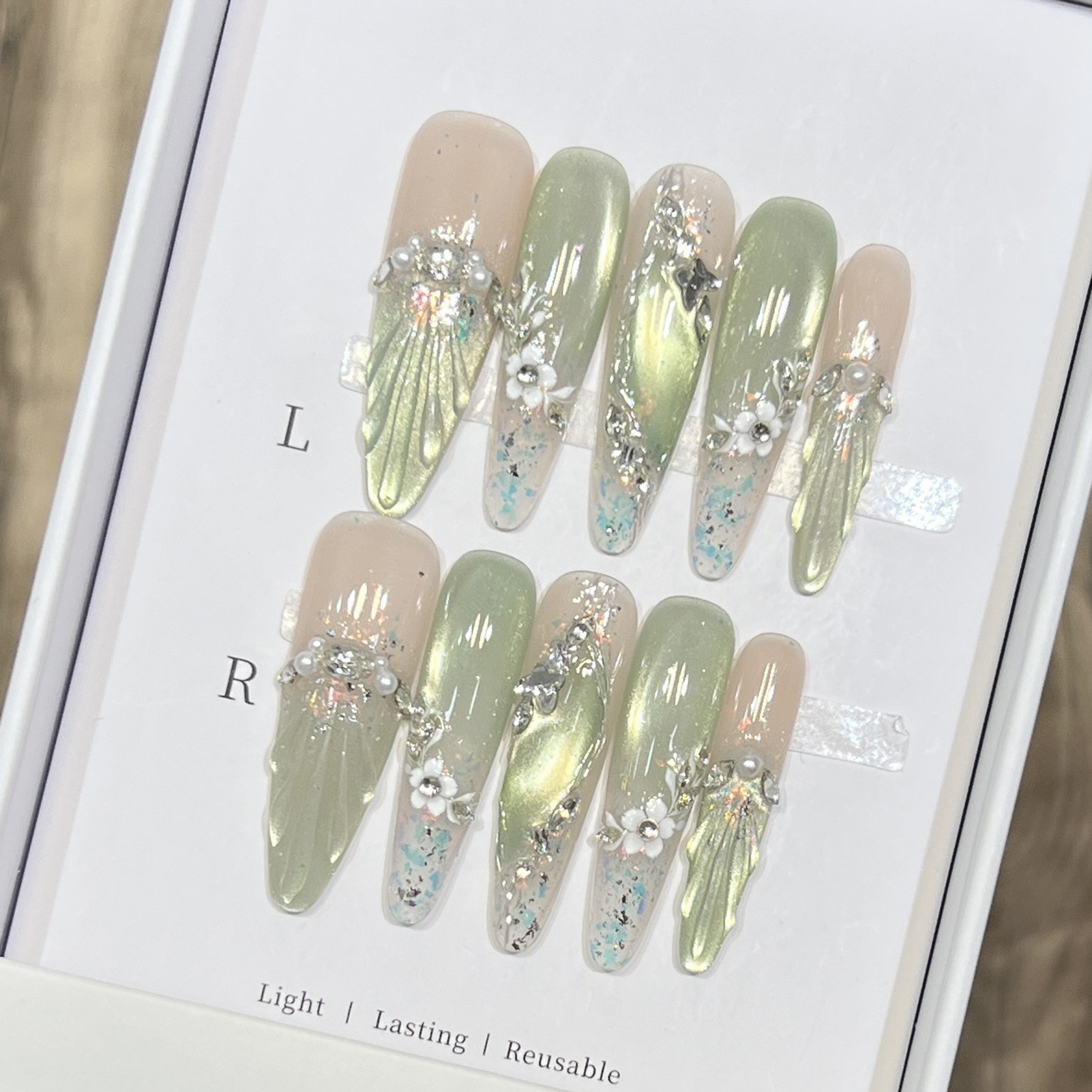 10pcs Long Almond Fake Nails T - مراجعة Resin Art Flower وسعره
