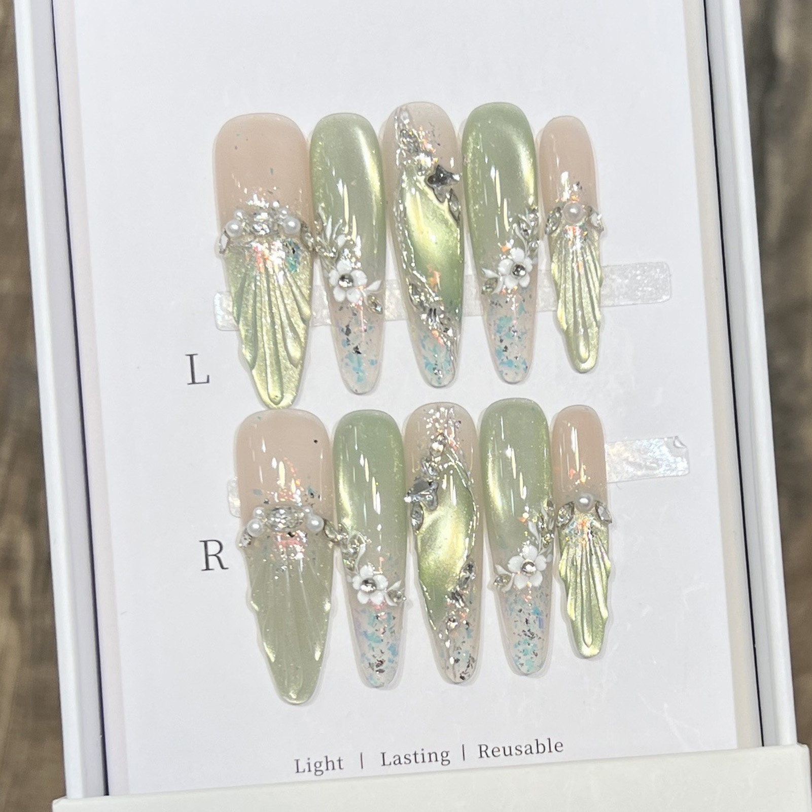 10pcs Long Almond Fake Nails T - مراجعة Resin Art Flower وسعره