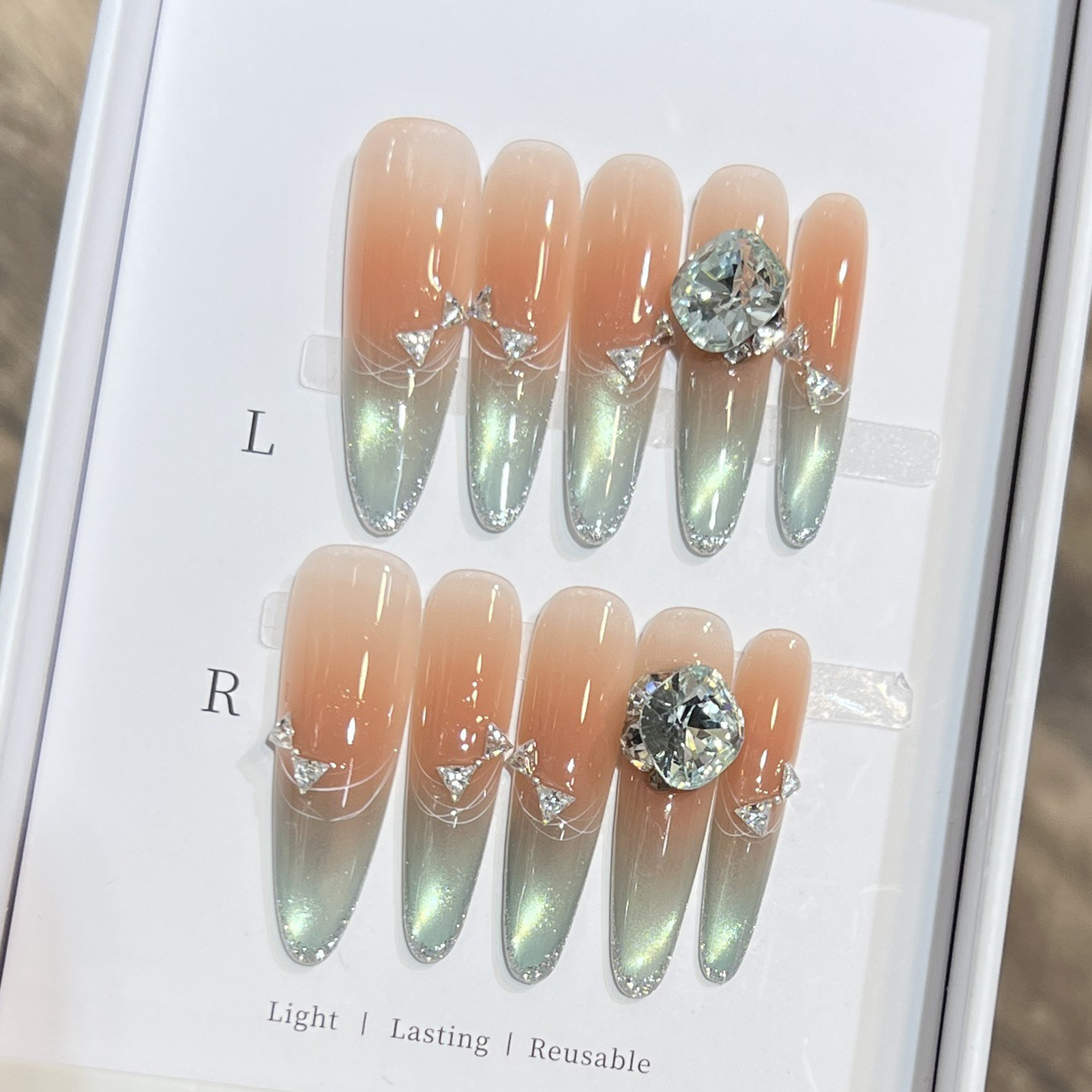 10pcs Long Almond Fake Nails T - مراجعة Resin Art Flower وسعره