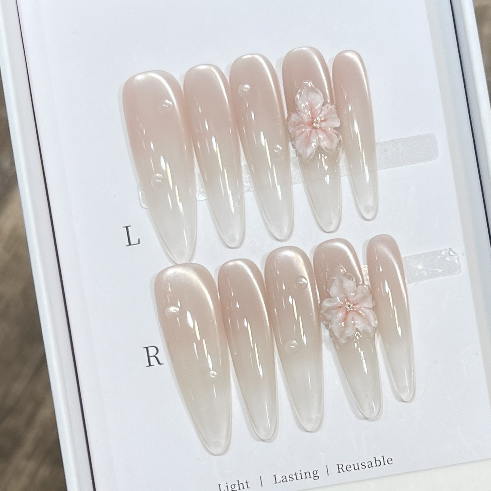 10pcs Long Almond Fake Nails T - مراجعة Resin Art Flower وسعره