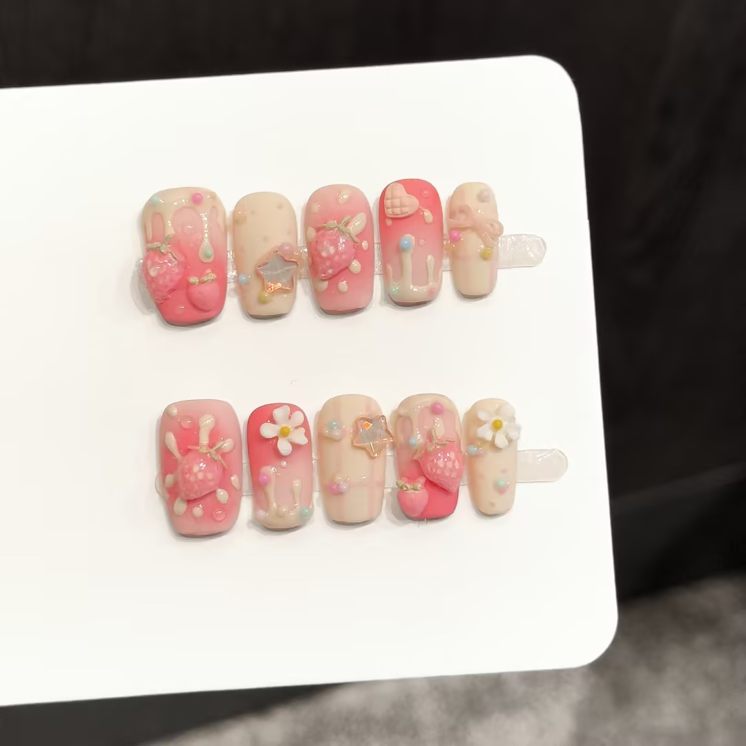 10PCS Square Handmade Press On - مراجعة Resin Art Flower وسعره