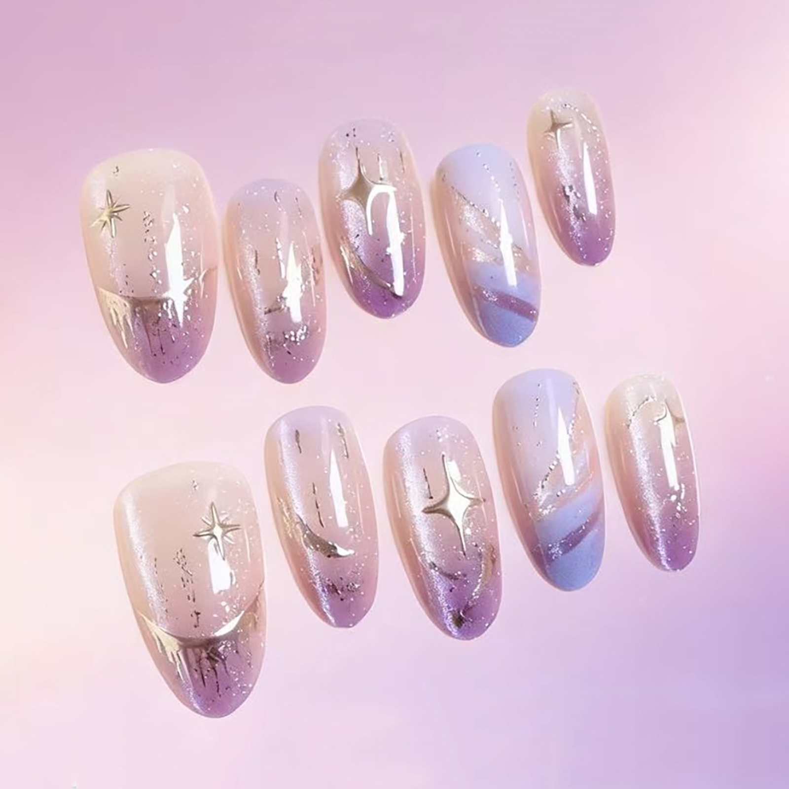 10pcs Cat Eye Purple False Nai - مراجعة Resin Art Purple وسعره