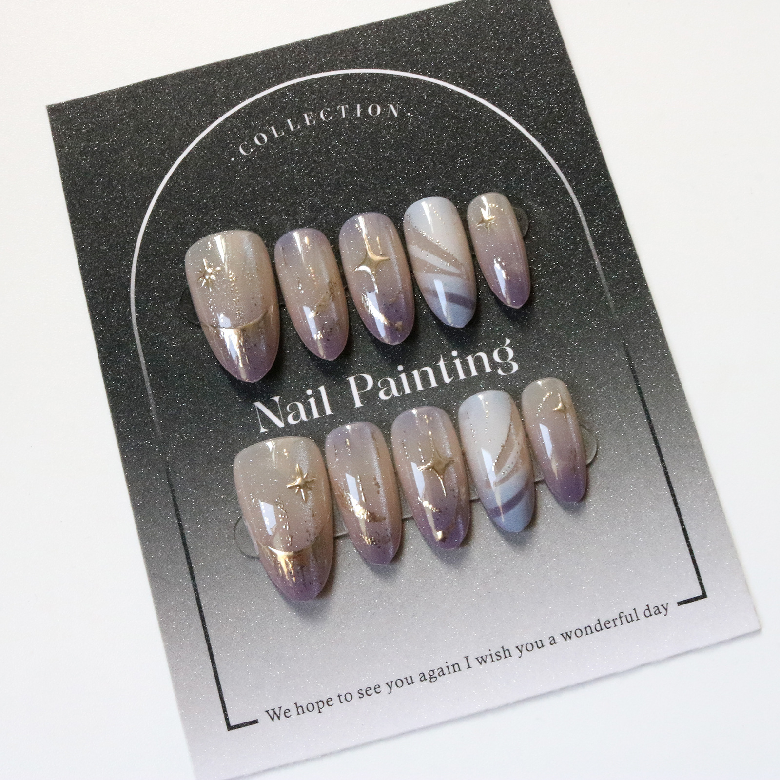 10pcs Cat Eye Purple False Nai - مراجعة Resin Art Purple وسعره