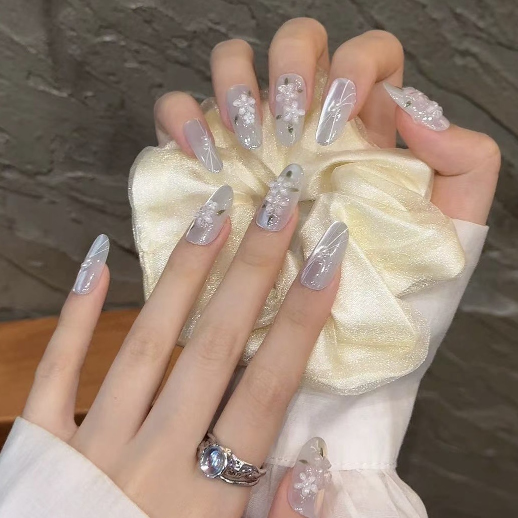 10pcs Glitter Sliver Press On  - مراجعة Resin Art Flower وسعره